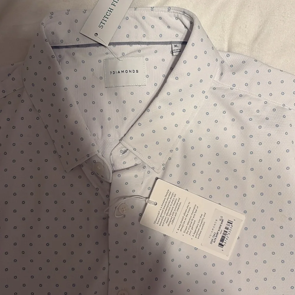 NWT 🔹7 Diamonds Men's White Short Sleeve Button-Down Shirt🔹 - Picture 7 of 9